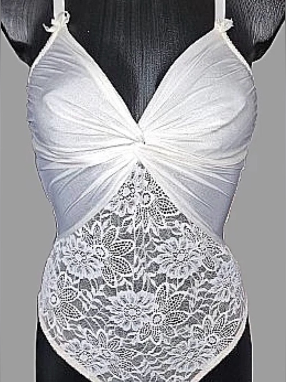 Vintage La Perla Draped Twist Bust Lace Bodysuit white small made in Italy